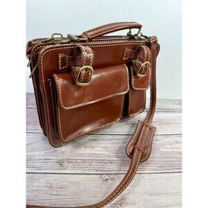 Vintage Strade Fiorentine Brown Genuine Leather Unisex Messenger Italy